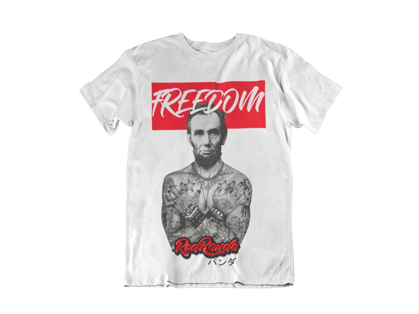 Abraham Lincoln Freedom Unisex T-shirt (White) Streetwear - Red Panda Clothing