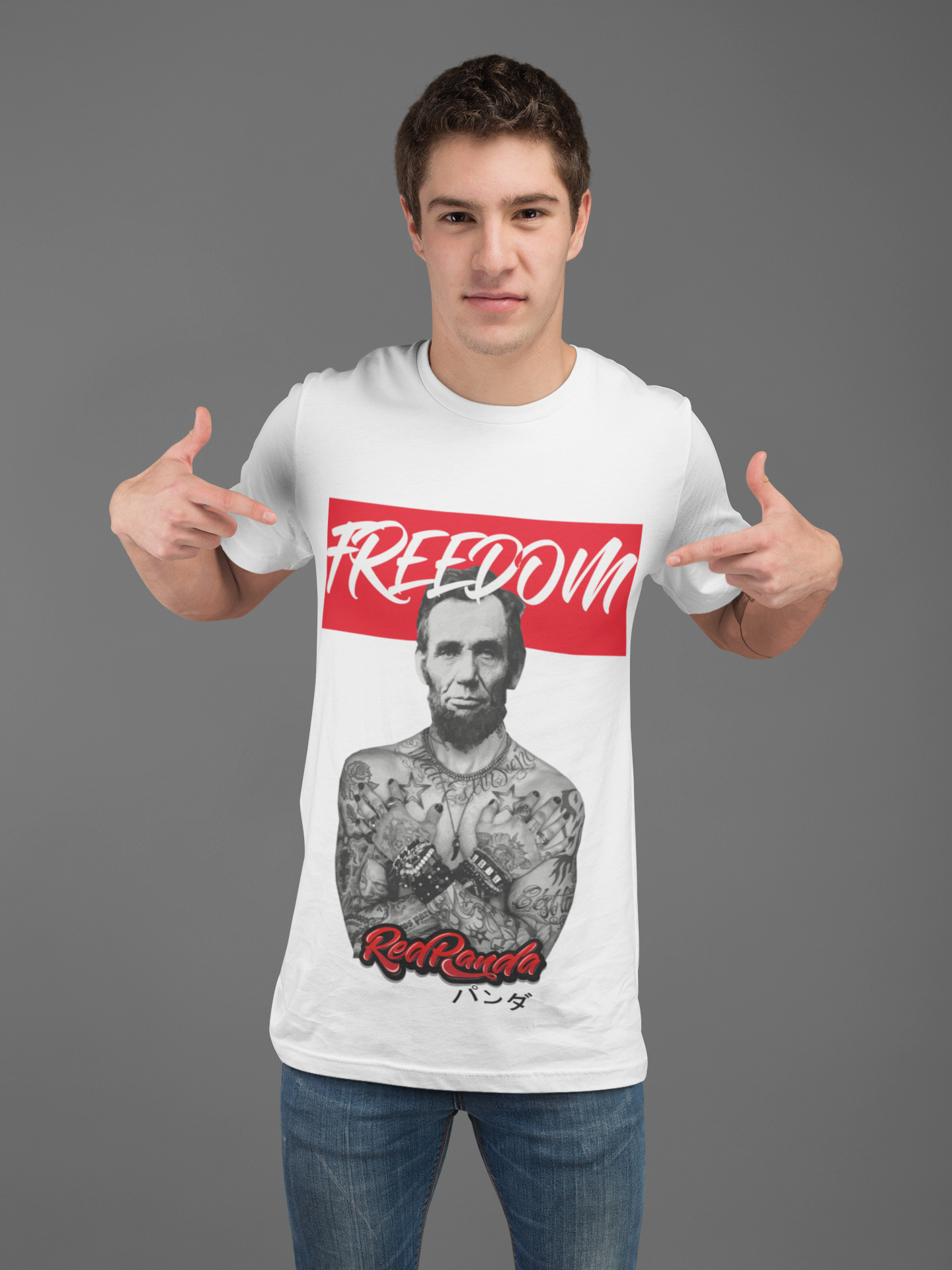 Abraham Lincoln Freedom Unisex T-shirt (White) Streetwear - Red Panda Clothing