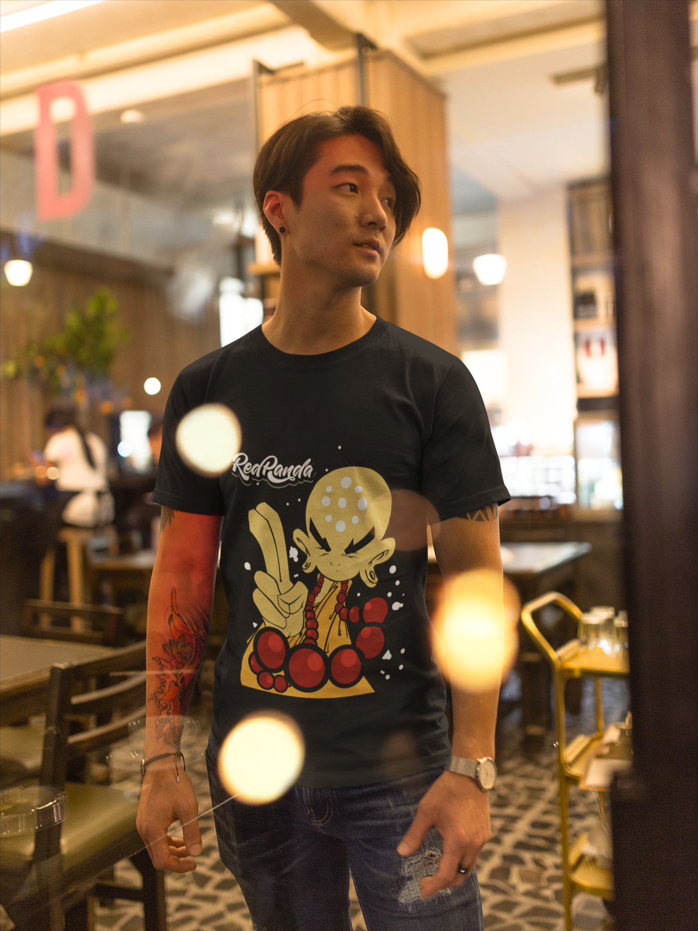 Shaolin Graffiti Monk Wu (Black) Tee Classic- Red Panda - Red Panda Clothing