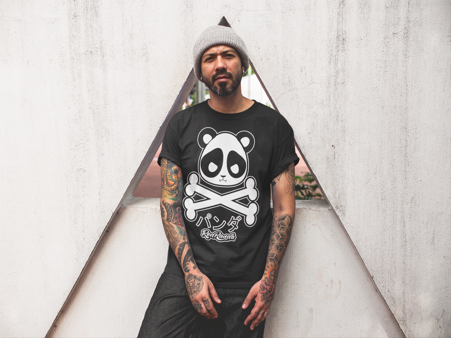 Panda and Bones (Black) Tee - Red Panda Clothing