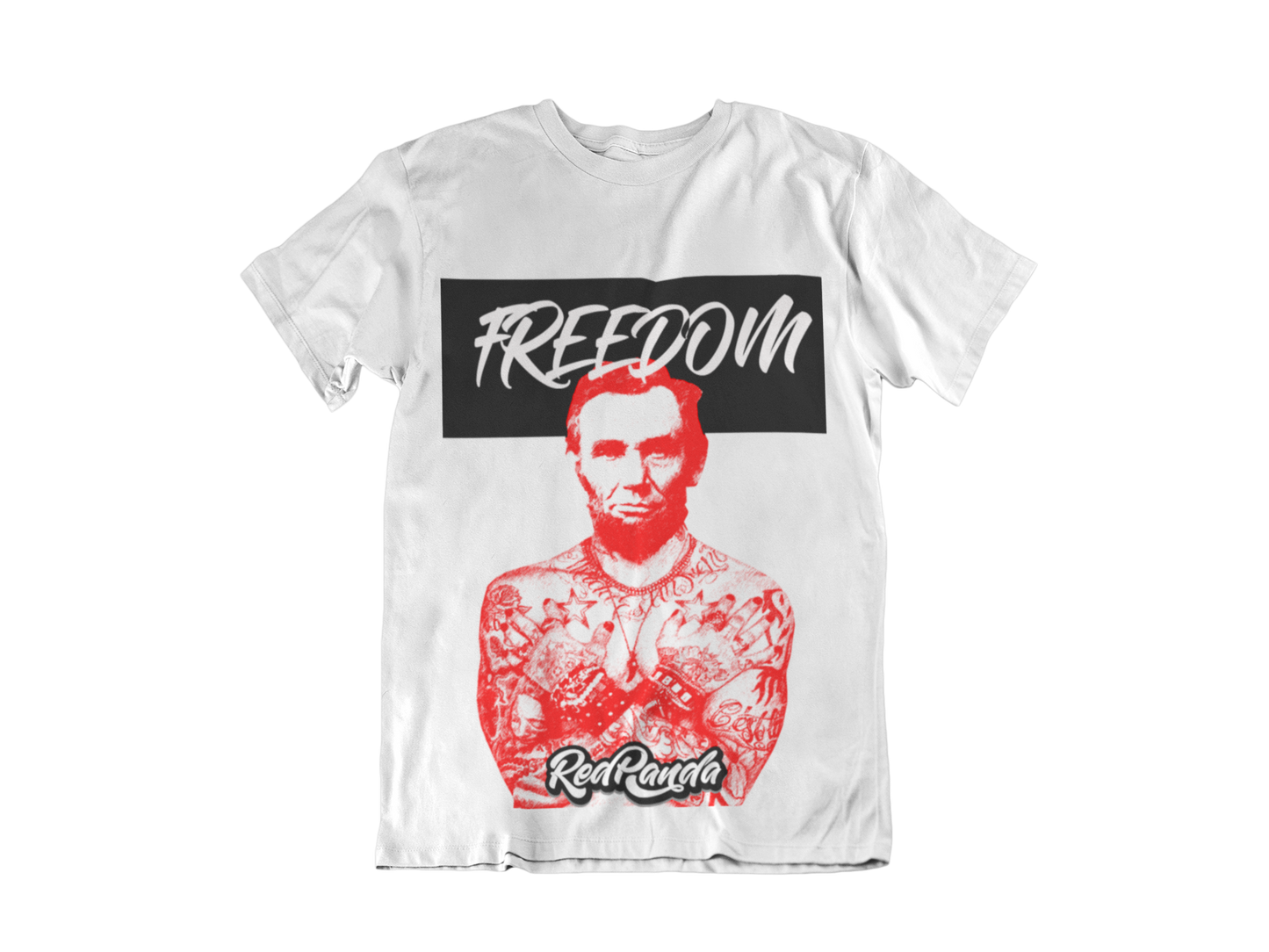Abraham Lincoln Freedom Unisex T-shirt (White-Red) Streetwear - Red Panda Clothing